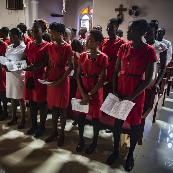 Choir singing in a church in Haiti