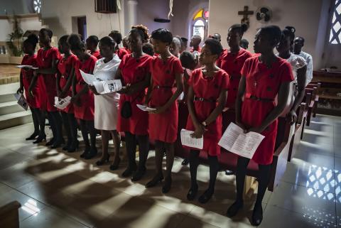 Choir singing in a church in Haiti