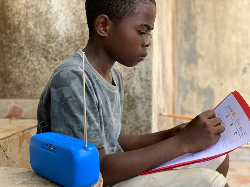 Boy listening to radio